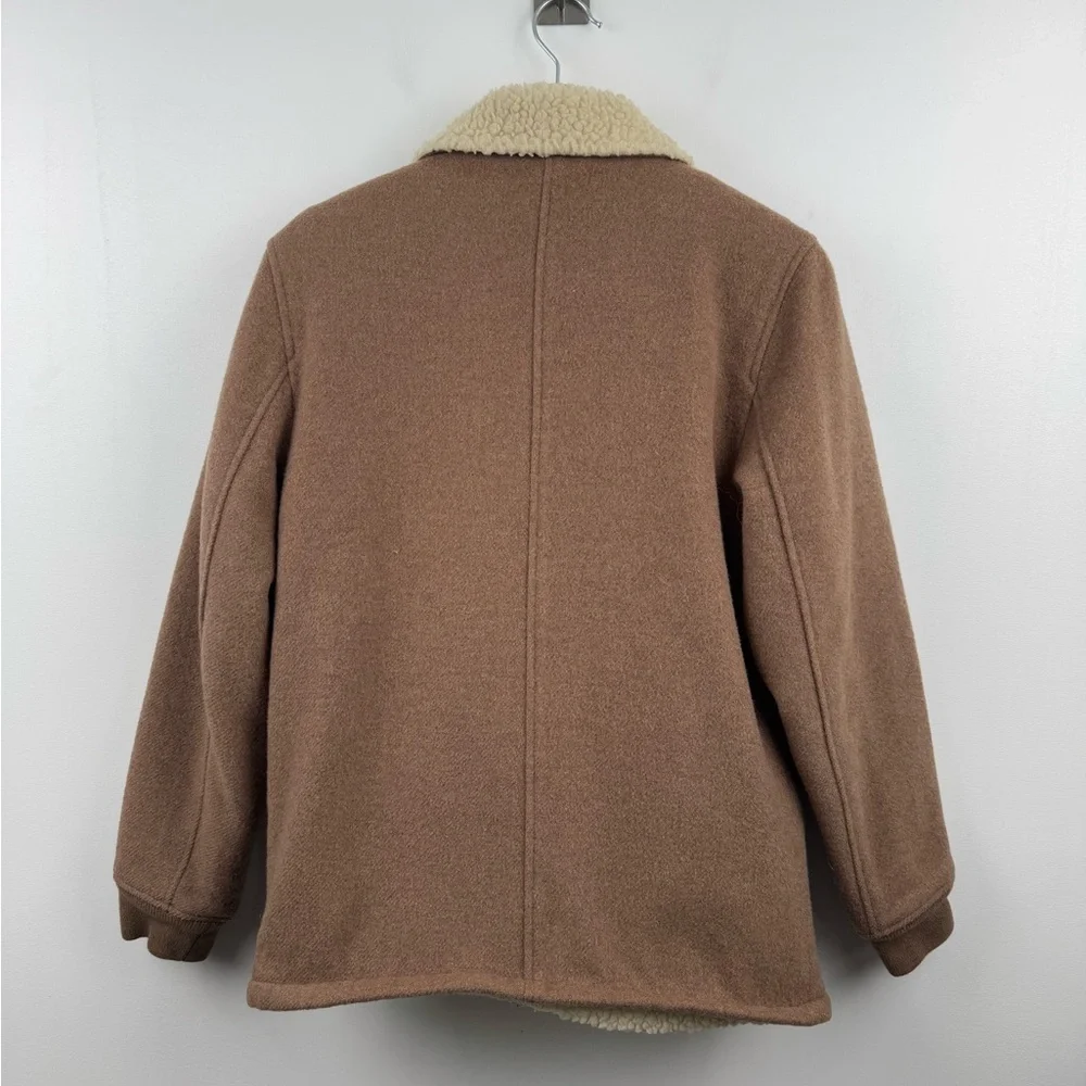 J.Crew Men Sherpa‎ Lined Wool Blend Varsity Jacket Camel Brown Size XS